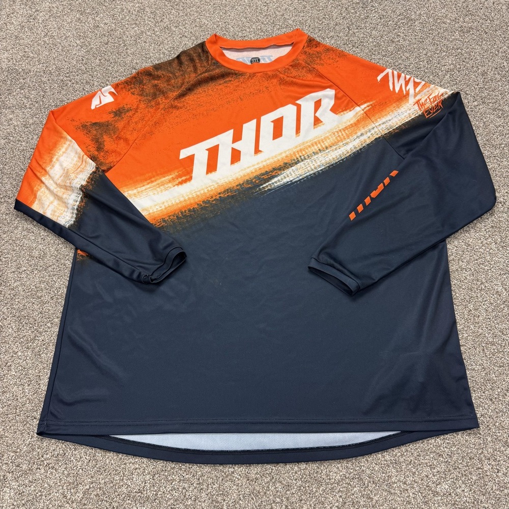 Thor Jersey Shirt Mens 3XL Orange Navy Long Sleeve Mesh Motocross Riding Top